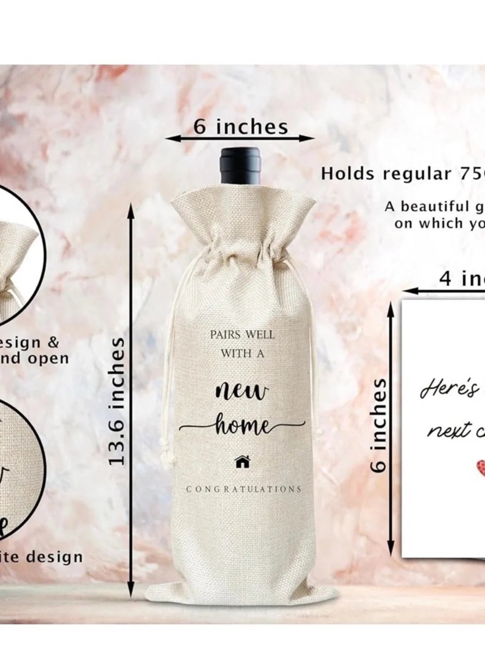 BRAND NEW - New Home Congratulations Wine Gift Bags - Beige x 2